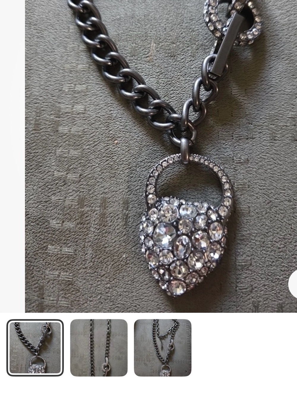 CAbi Gunmetal Crystal Heart Padlock Necklace